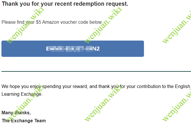 OELE全球有奖社区兑换的5美元亚马逊礼品卡发到邮箱了