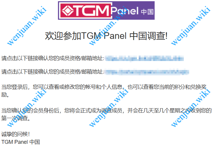 点击验证链接以激活TGM Panel中文问卷网账号