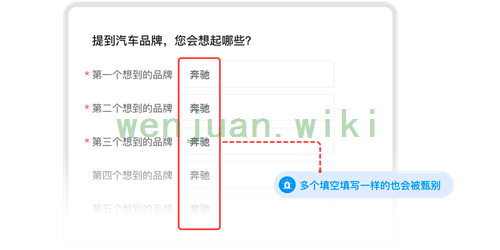 填写重复的答案无意义，废卷
